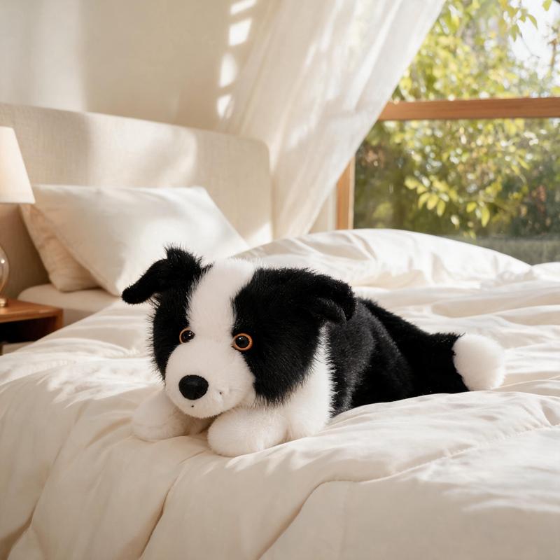 40/50cm Simulation Dog Plush Doll Pillow Collar Grey Black Brown Border Collie Animal Stuffed Toy Home Decor Gift For Kids