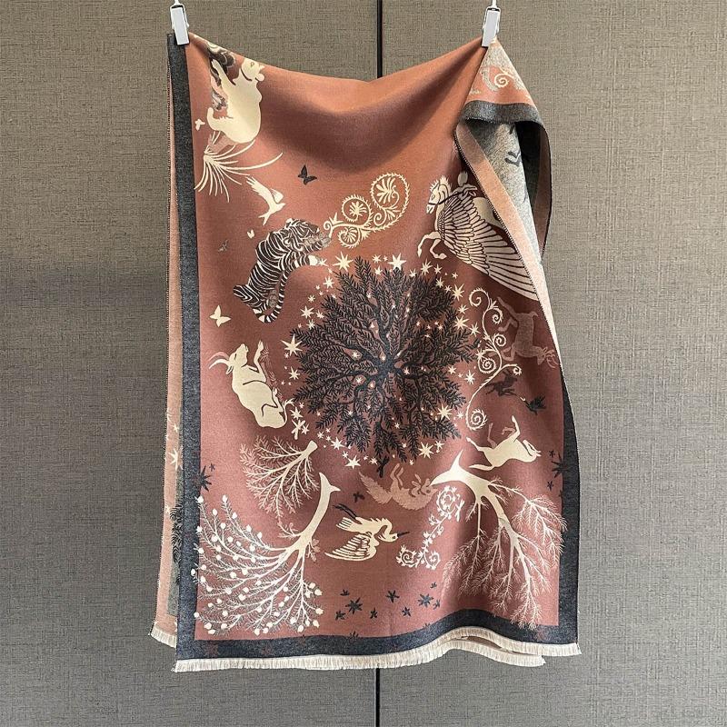 Autumn New Cashmere Tassel Scarf Women's Fashion Age-reducing Jacquard Scarf Warm and Thickened Large Shawl