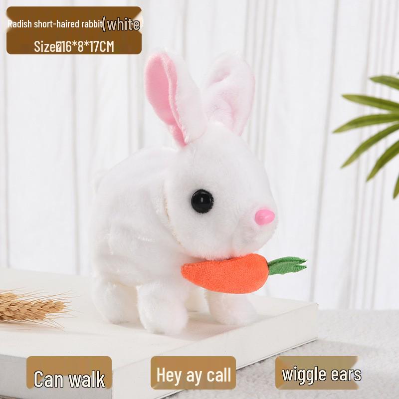 Interactive White Plush Rabbit Toy: Walks, Cries, and Moves Ears