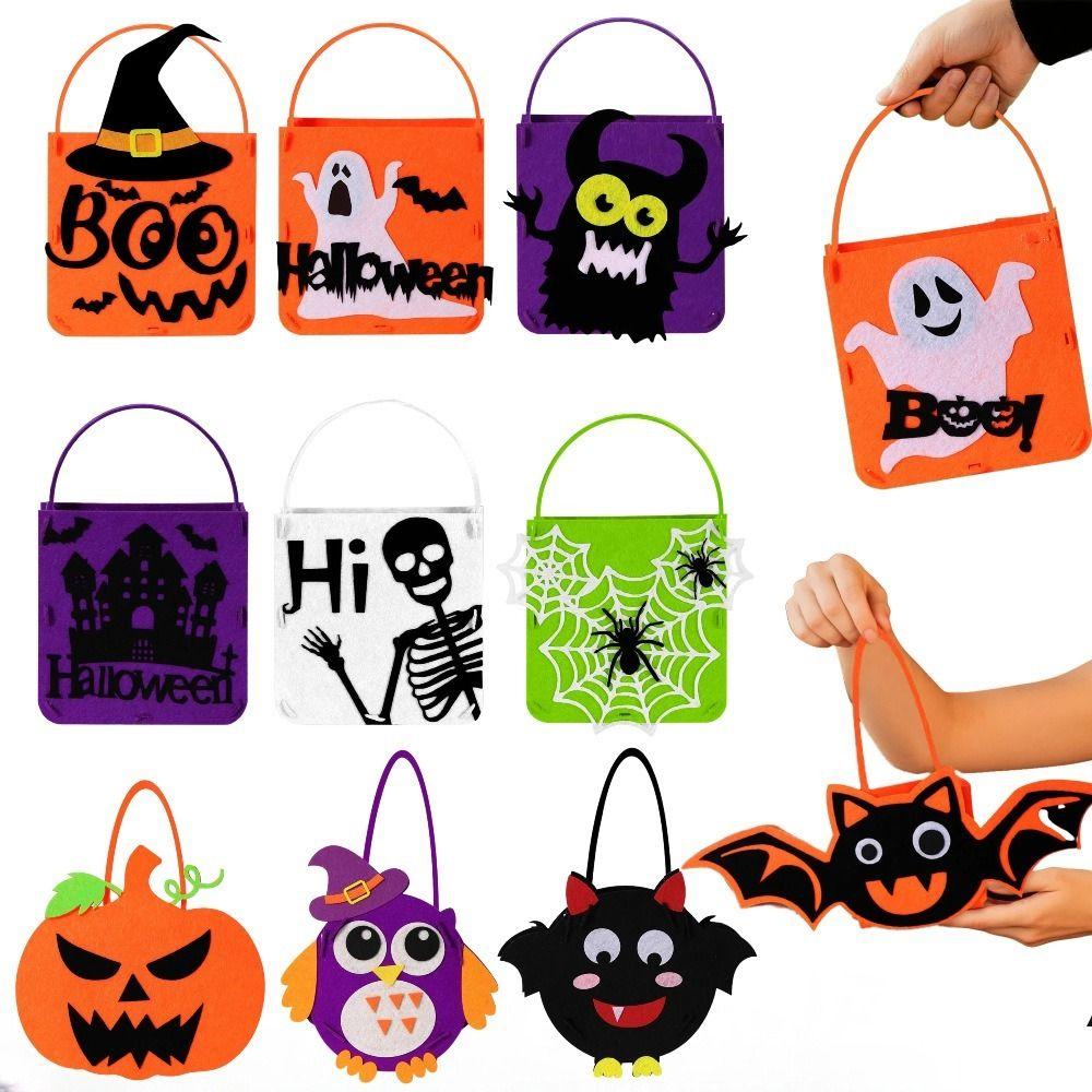 Felt Material Halloween Trick-or-Treat Bag Handheld Size Non-woven Tote Goody Bags Stereo Design Classic Elements