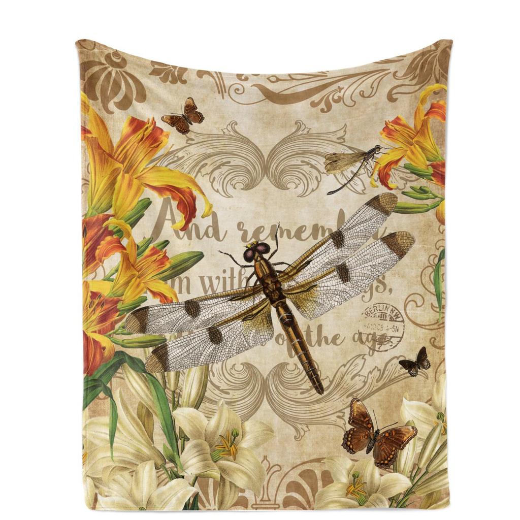 Dragonfly Print Flannel Blanket Office Nap Blanket Air Conditioner Blanket