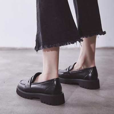 Single Shoes Women 'S New Black Platform Shoes Thick Bottom British Style Small Leather Shoes Women 'S Round Toe All -Match Women 'S Shoes