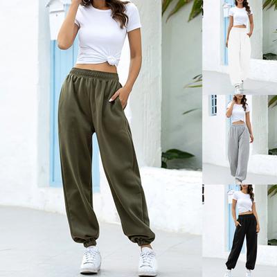 Women Pockets High Waist Ankle Tied Thick Long Sweatpants Sports Pants Trousers