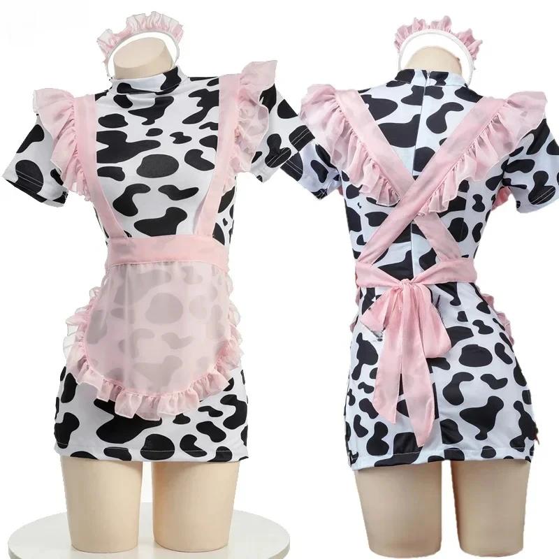 Cow Series Swimsuit Bodysuit Bikini Maid Unifrom Costume Summer Beach Kawaii Girl Swimwear Skirt Uniform Set Cosplay