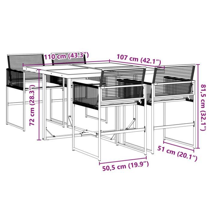 VidaXL Ensemble à manger de jardin coussins 5pcs noir résine tressée, ensemble à manger d'extérieur, meuble à manger de 3295023