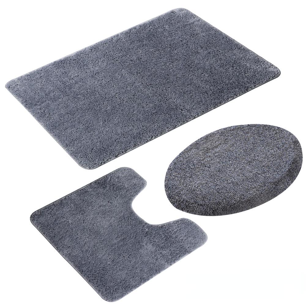 Set 3 pezzi Tappetino da bagno a tinta unita Set Tappeti da bagno con peli soffici Moderno Kit tappetini copriwater rettangolari 50*80 50*40 45*50cm