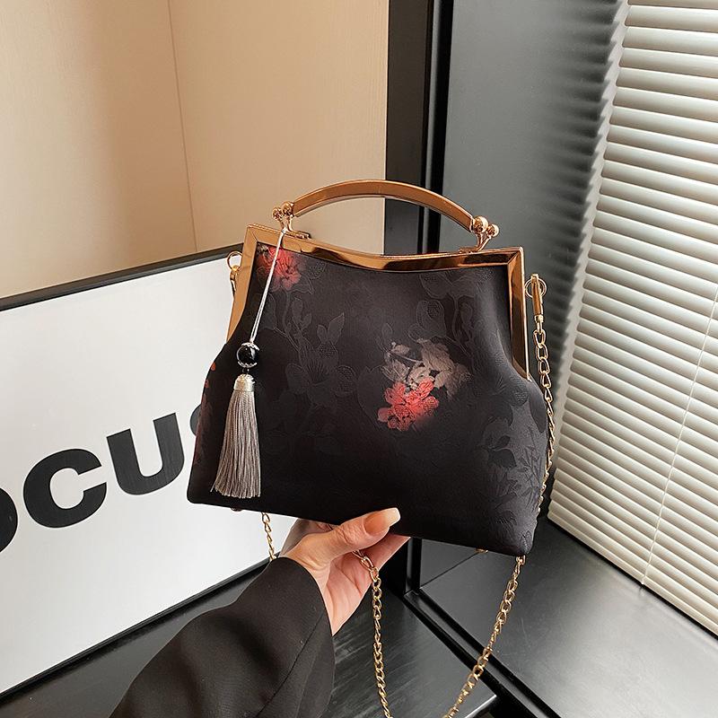 

Винтажная вечерняя сумочка для женщин с замком-поцелуем, клатч с верхней ручкой, наплечный кошелек с цепочкой, маленькая сумочка через плечо с кисточкой, вечерняя сумочка для свадьбы, выпускного вечера