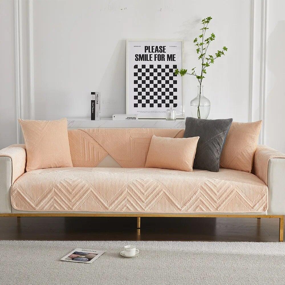 Nordic Universal Sofa Towel Thick Velvet Quilted Sofa Cover Soft Plush Anti-slip Sectional Couch Cover Slipcover for Living Room