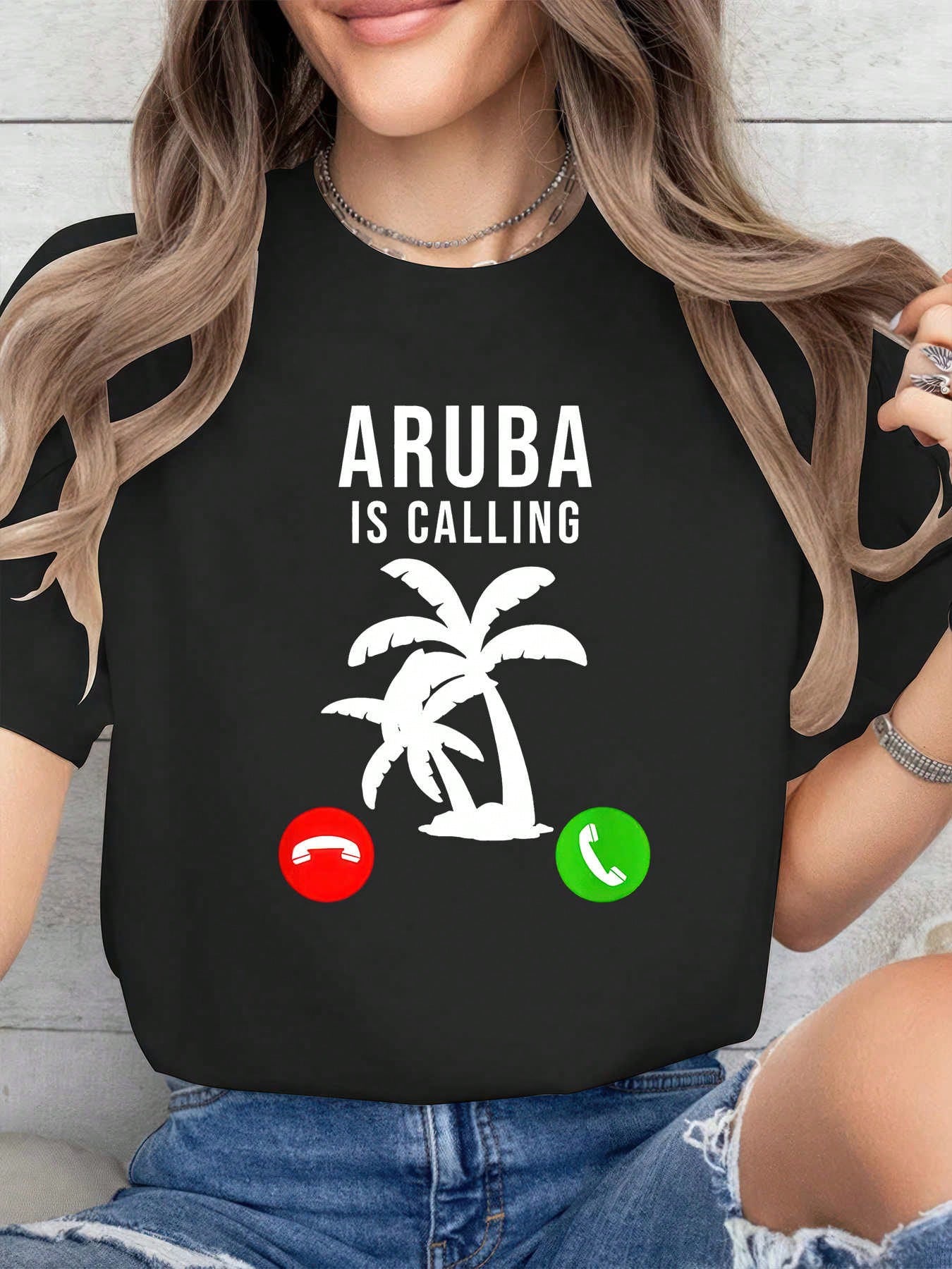 Aruba Is Calling Palm Tree Vacation T-shirt XL