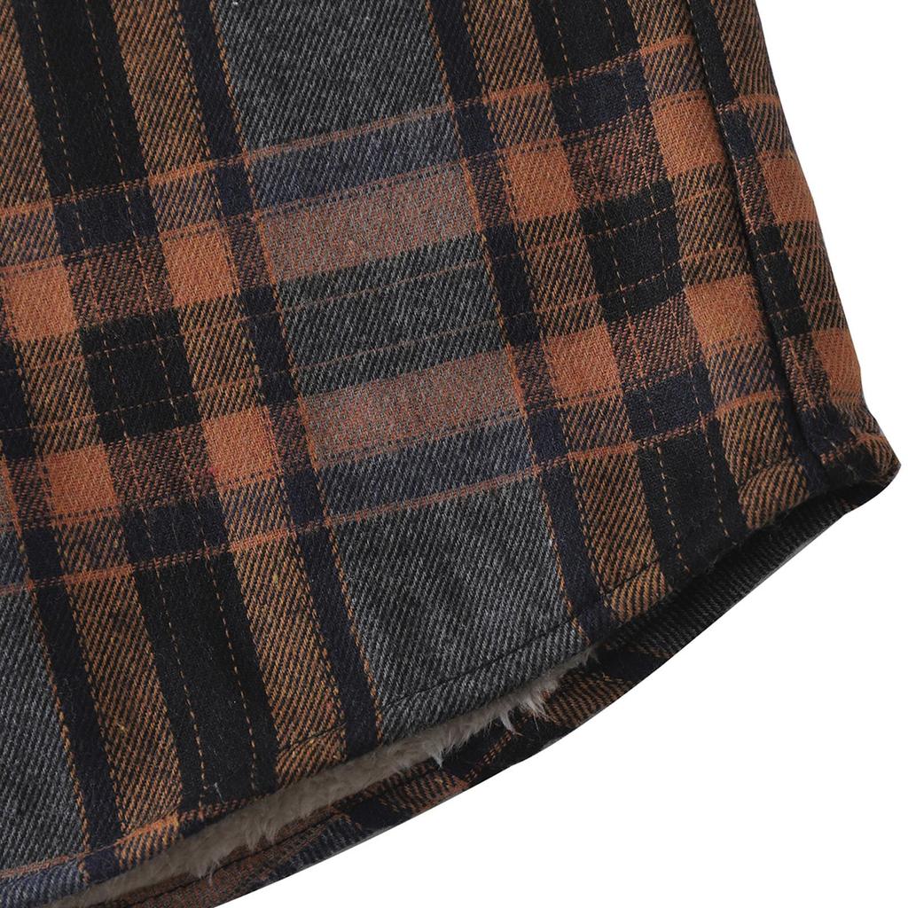 Men's Casual Fashion Plaid Printing Loose Lapel Long Sleeve Shirt Tops Blouse