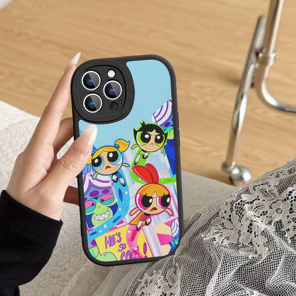 P-Powerpuff-GirlS For IPhone 16 15 14 16E 13 12 11 Pro Max Plus Phone Leather Case