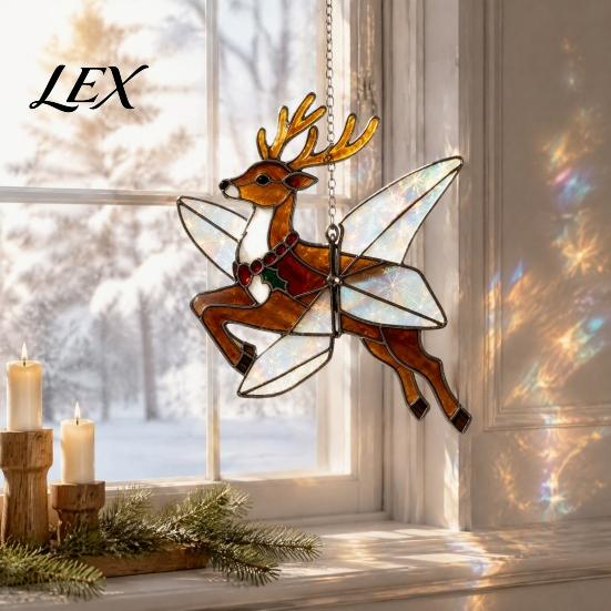 Xmas Decoration Accessories Christmas Snowman/Santa Claus/Deer Suncatcher, Stained Glass Style Pendant with Hanging Living Room Festive Decor