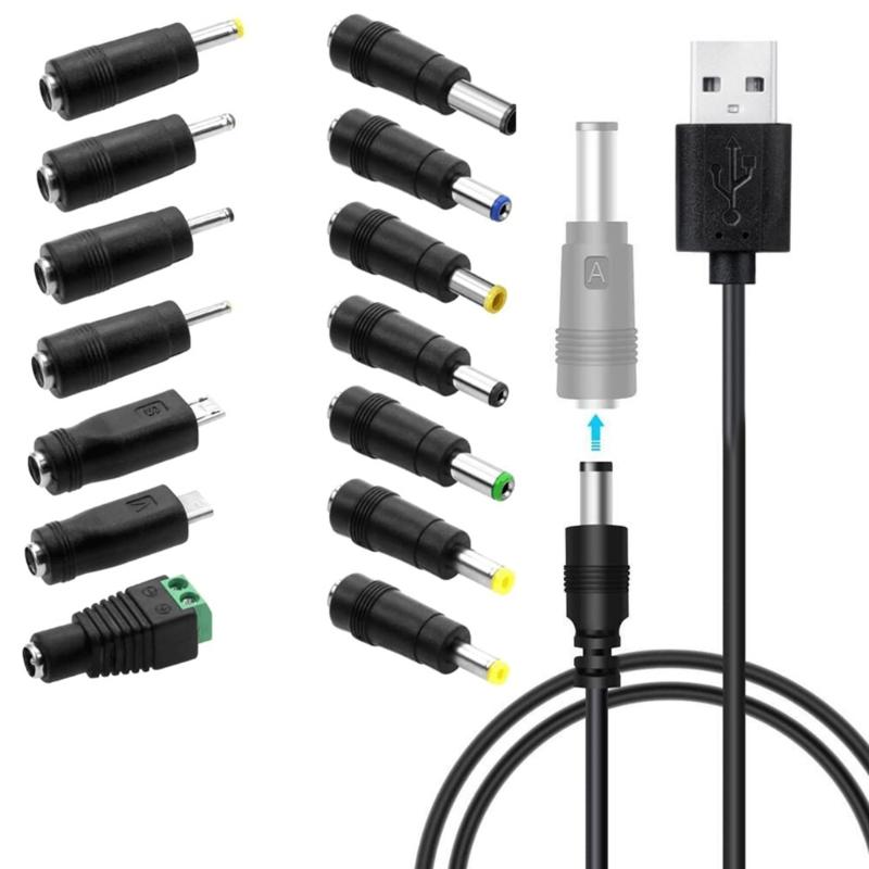 USB To DC5V Power Cord Includes 14 Adapter Plugs for Charging Devices Like Moon Lamp and LED Lights Power Cord