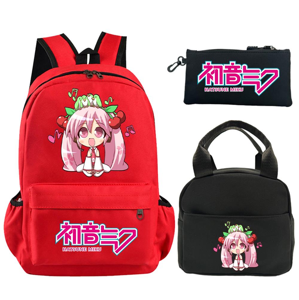 3Pcs/set Anime Hatsune Miku Printed Backpack with Shoulder Bag Pencil Case for Teenager Student Boy Girl Schoolbag Large Capacity Waterproof Bookbag