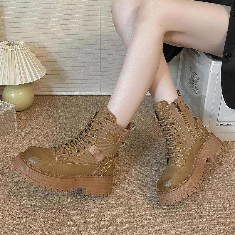 Thick-soled versatile and thin big yellow boots Martin boots 2025 autumn new fashionable retro British wind locomotive tooling boots