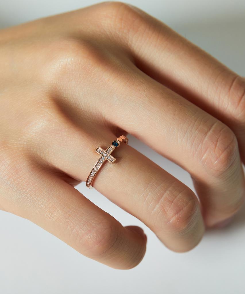 Helene Jewelry 14K 18K Halo Cross Cubic Miss Ring Gold Ring