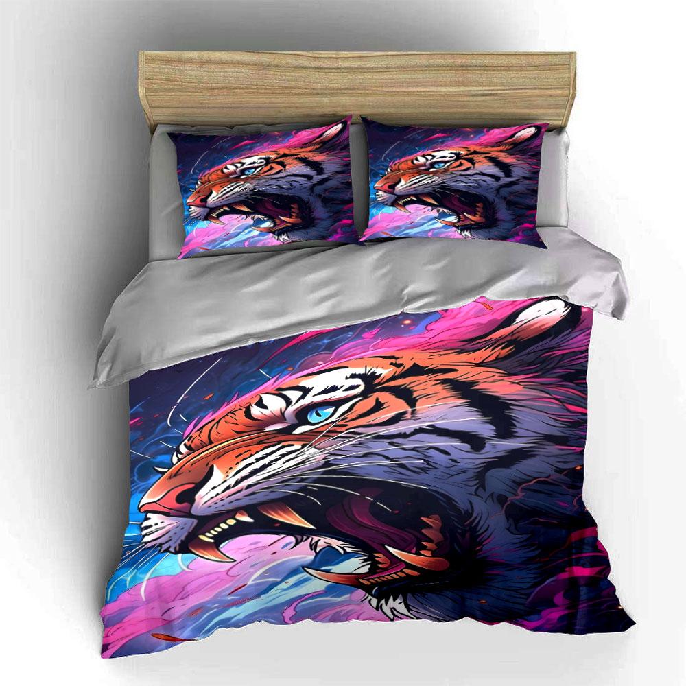 Roaring Tiger with Colors. Bedding Sets Duvet Cover Sets Duvet Covers Pillowcases(1*Duvet Cover 2*Pillowcases Without Duvet Insert)