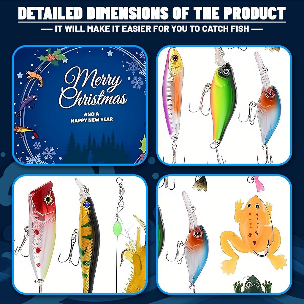Christmas Fishing Advent Calendar 2024, 24 Days of Surprise Lures Countdown Fish Tackle Set, Surprise Xmas Blind Box Countdown Gift for Father