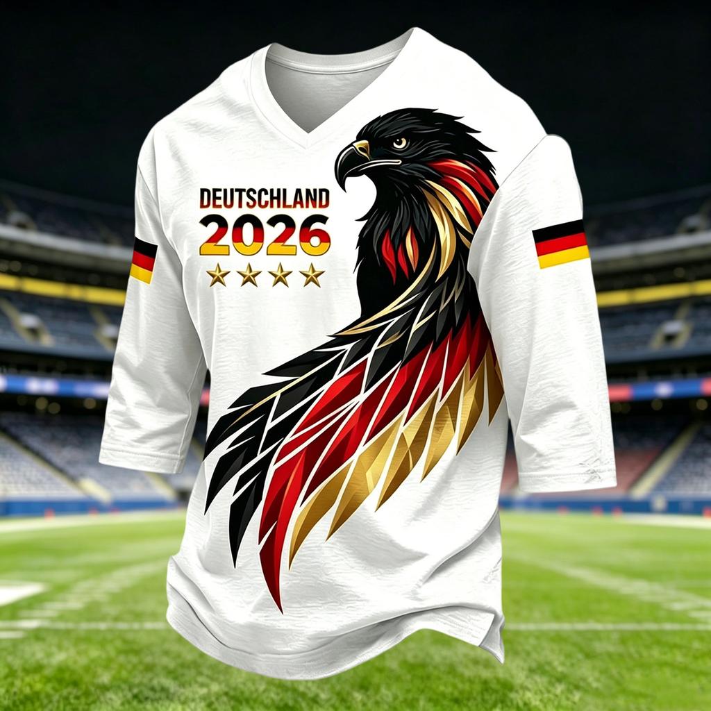 Men's Casual V Neck T Shirt Three Quarter Sleeve Top Soccer Inspired Graphic Print Lightweight Comfortable Fit