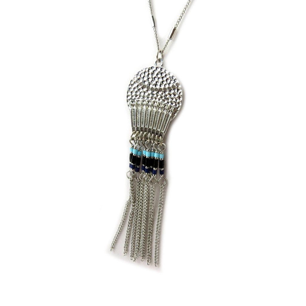 Les Trésors De Lily [N8173] - Silver Turquoise 'Altai' Designer Necklace