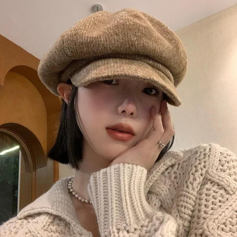 Literary Retro Solid Color Octagonal Beret Korean Style Ins Face Changing Autumn and Winter Atmosphere Versatile and Trendy