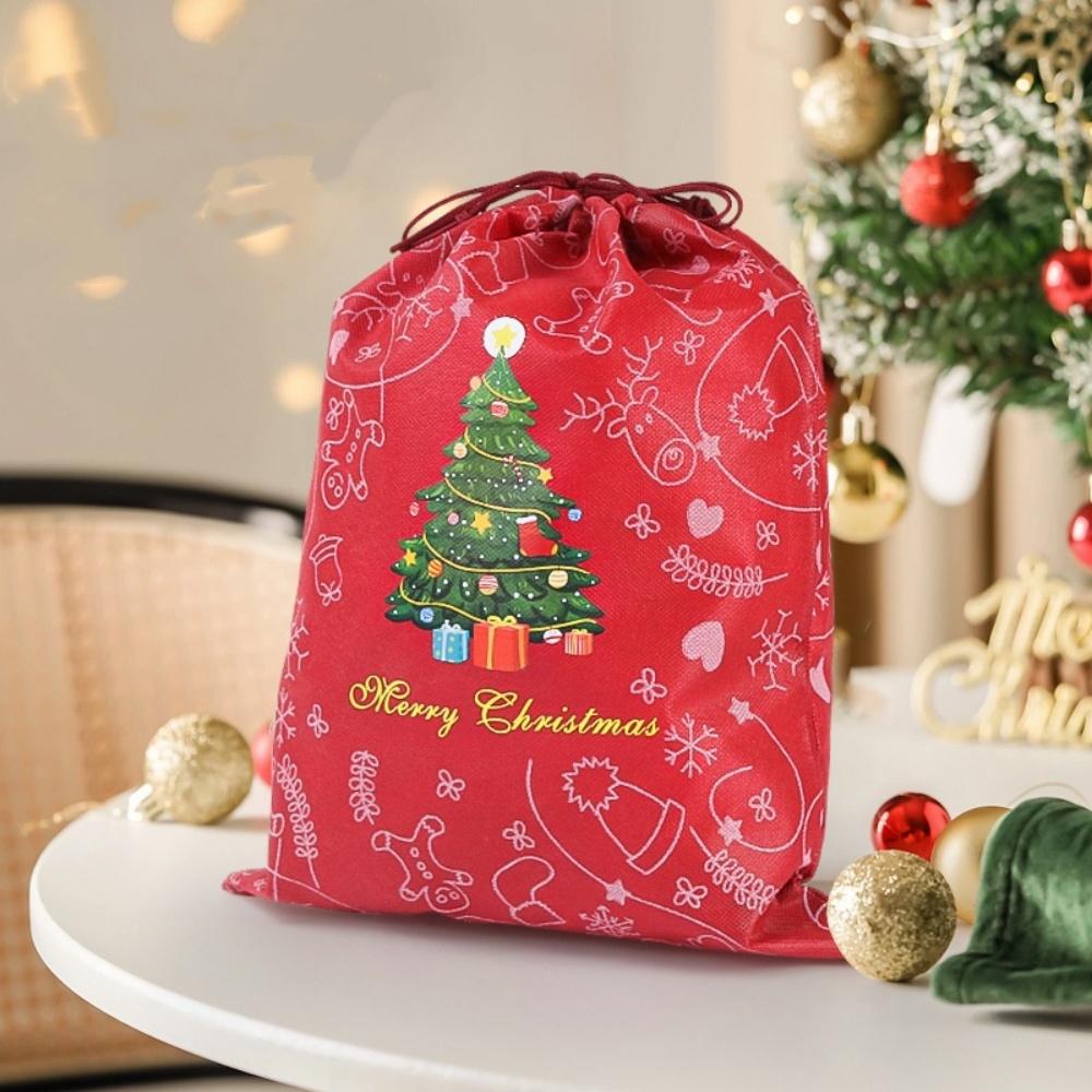 Cartoon Christmas Tree Bag Environmentally Friendly Santa Claus Pattern Bag Non-Woven Drawstring Bag Festive For Birthday Candy