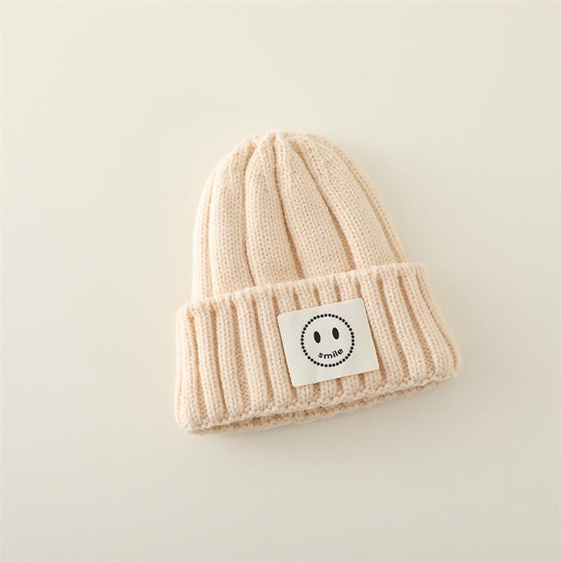 New Solid Color Versatile Children's Hats for Infants and Young Children To Keep Warm Simple and Smiling Woolen Knitted Hats Trendy