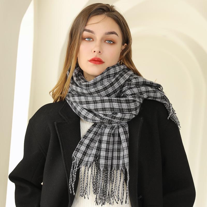 Scarf Women's 2025 New Sweet Color Matching Plaid Scarf Warm Thickened Scarf Shawl
