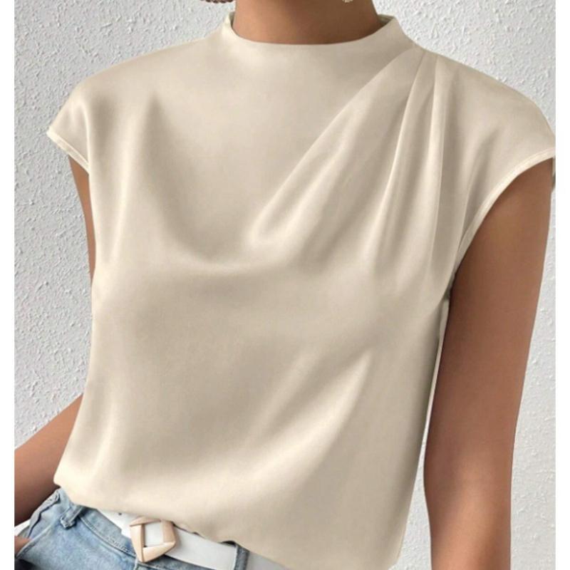Fashion Loose Sleeveless Base Casual Shirts for Women Summer Tops Elegant Solid Stand Collar Loose Women Blouses Slim Simple Office Ladies Shirt 26395