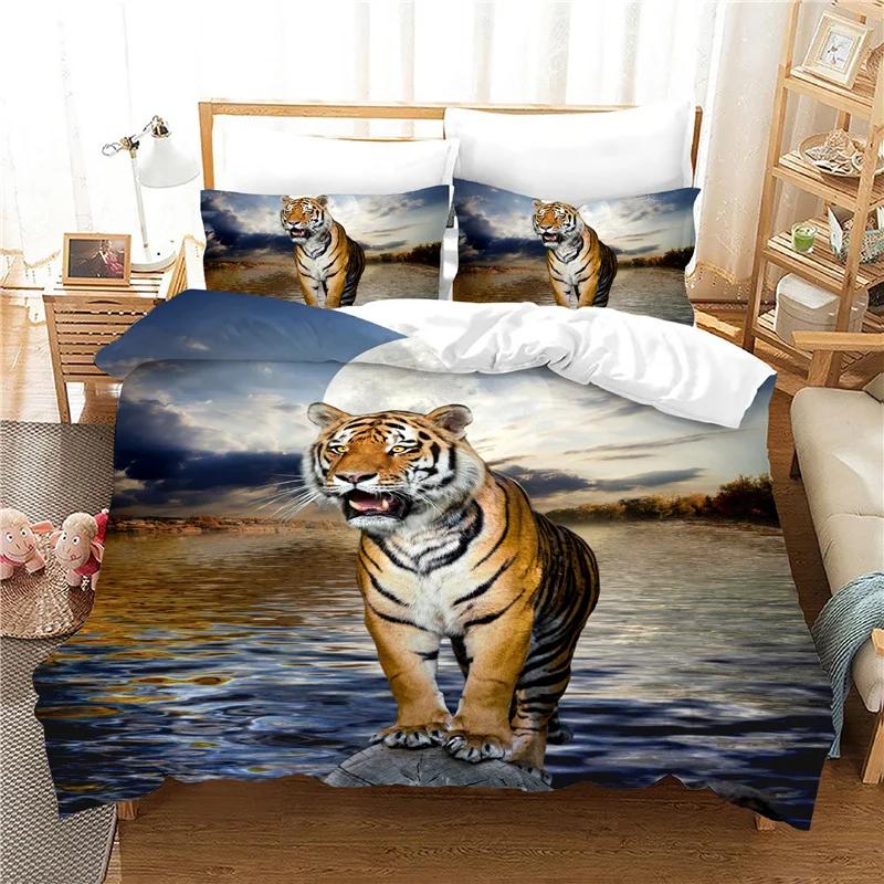Dropshipping Bedding Sets 100% Print 3d Tiger Duvet Cover Set Double Bed Bedroom Set Beddings 3pcs Quilt Cover Pillowcase Animal