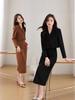 Plus Size 300 Jin Korean Autumn Double-Breasted Lapel Top and High-Waisted Slimming Skirt Set
