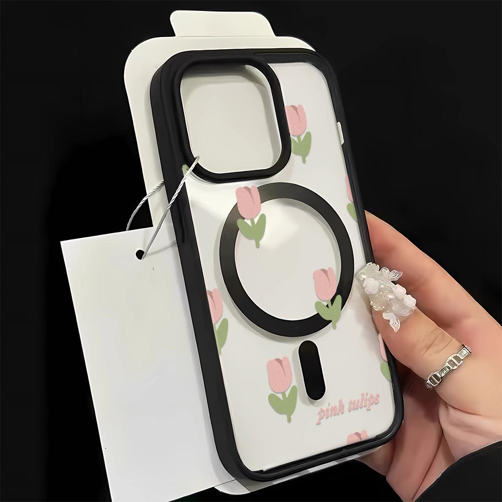 Magsafe Magnetic Wireless Charge Phone Case For iPhone 17 16 15 14 13 12 11 Pro Max Tulip flowers Cover