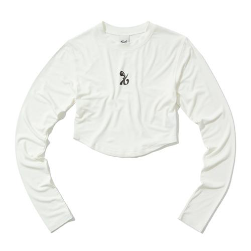 Keuluchi Symbol Crop Long-Sleeved T-Shirt (White) Womens