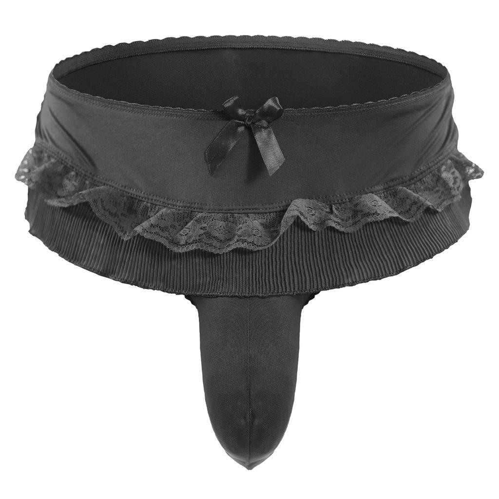 Ropa interior para hombre Sissy Braguita de Tanga con Volantes y Falda Nudo de Lazo Tiro Bajo G-String Bikini Briefs Falda Mini Plisada Skater Gay Ropa interior