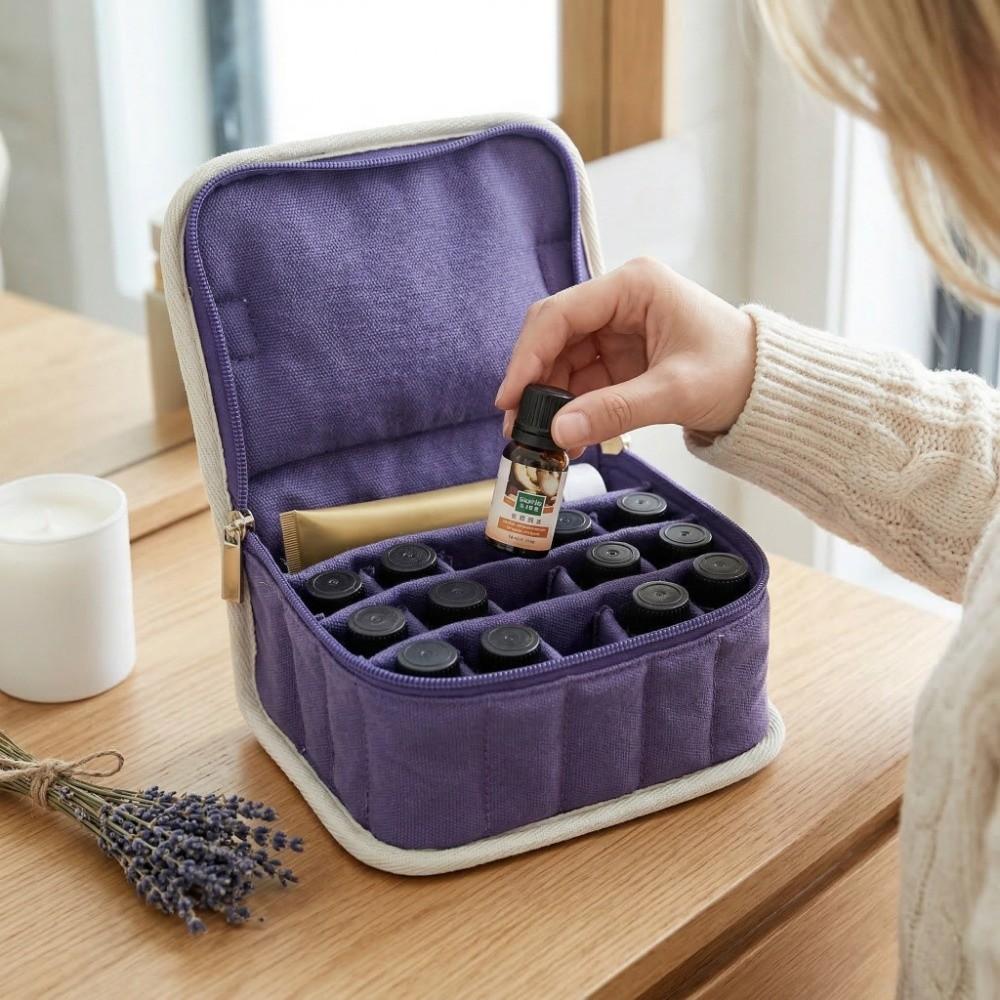 16 Slots Essential Oil Storage Bag Large Capacity Portable Lipstick Organizer Moisture-proof Zipper Closure