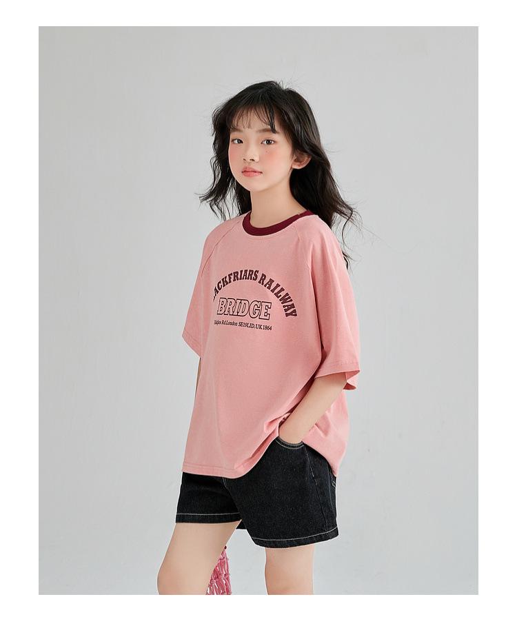 Girls' Summer 2025 Trendy Short Sleeve T-shirt - Thin Style for Big Kids