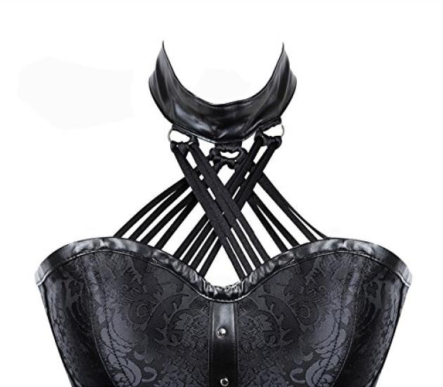 Filaeisi Steampunk 11 Steel Halter Gothic Women's Corset, Ribs, Neck, (Black, XL)
