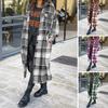 Autumn Winter Lady Coat Shirt Type Plaid Print Single-breasted Turn-down Collar with Chest Pockets Slit Hem Loose Mid Length Daily