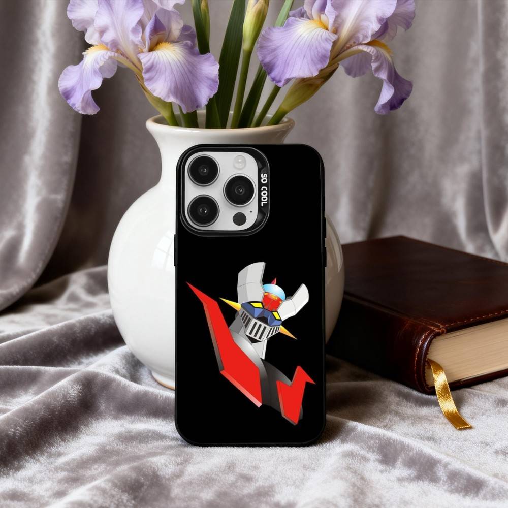 Animation UFO R-Robot-T G-Goldorak-K Phone Case For iPhone17,16,15,14,13,12,11 Plus,Pro Max Black Candy silver phone case