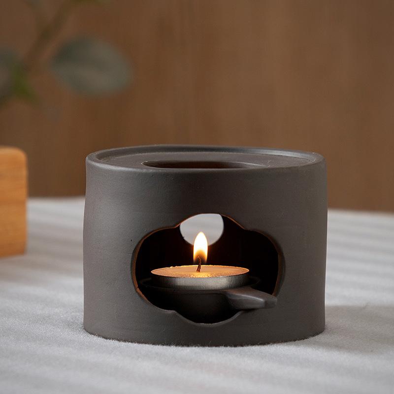 Cinnabar 3 in 1 Coarse Pottery Tea Warmer Ceramic Japanese Style Candle Heating 100ml Reed Diffuser Essential Oil Incense burner