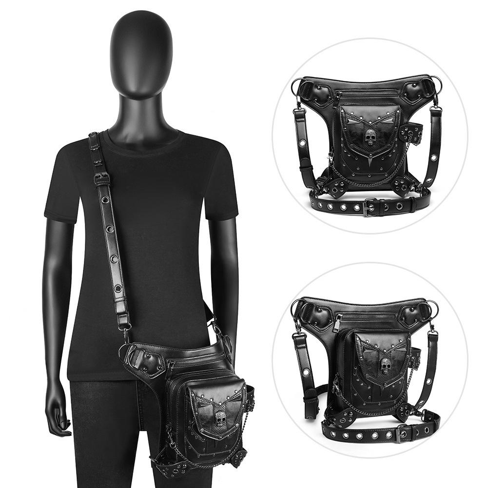European and American Punk Motorcycle Skull Chain Bag, Women's Crossbody Bag, PU Outdoor Waist Bag