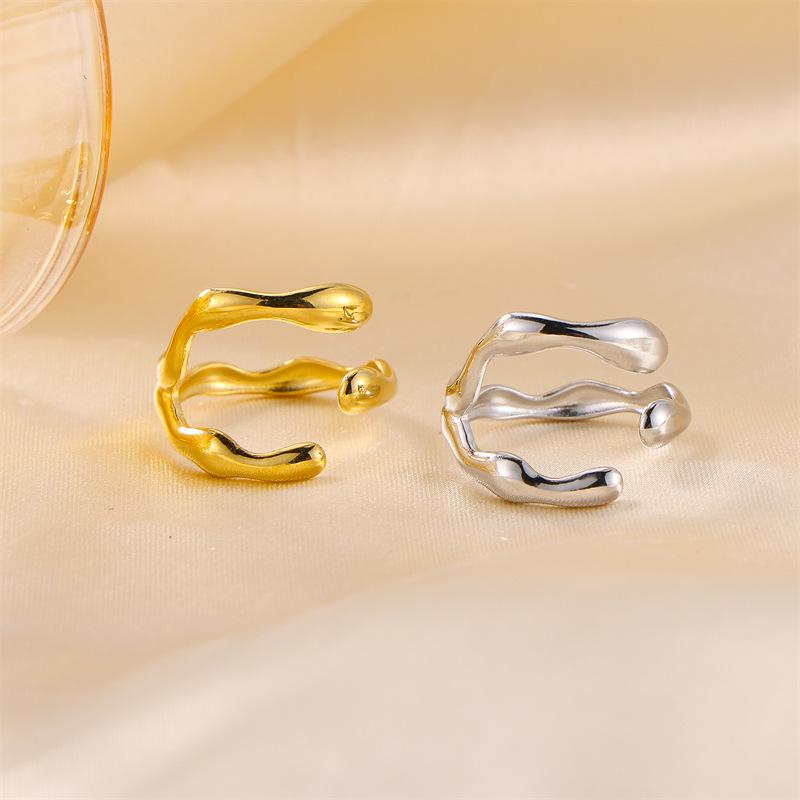 Euro-American Geometric Asymmetric Stainless Steel Crossover Ring