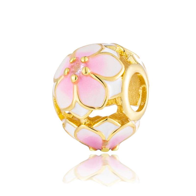 Gold Plated Sparking HeartFlower Charm Beads Pendant Fit Original Copper Bracelet Necklace Beads For Diy Jewelry Women Gift