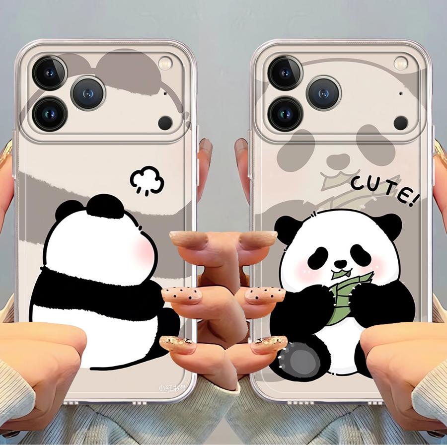 Cute Panda Case for iPhone 17 Pro Max 15 16 12 Mini Air 13 Pro 14 Plus 17e XS Max 11 XR Soft Phone Cover