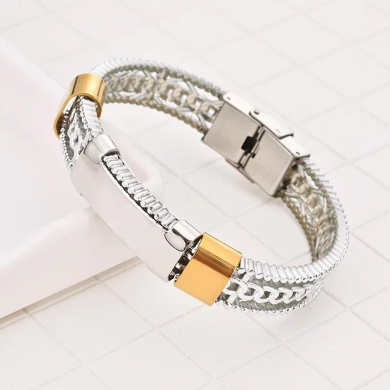 

Punk Luxury Custom Silicone Bracelet Men Logo Name Engrave Handmade Layer Women Rope Id Bracelets Jewelry Valentines Gift No custom срібний