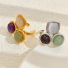 Adjustable Tricolor Stone Stainless Steel Ring - Simple and Fashionable Design for Women