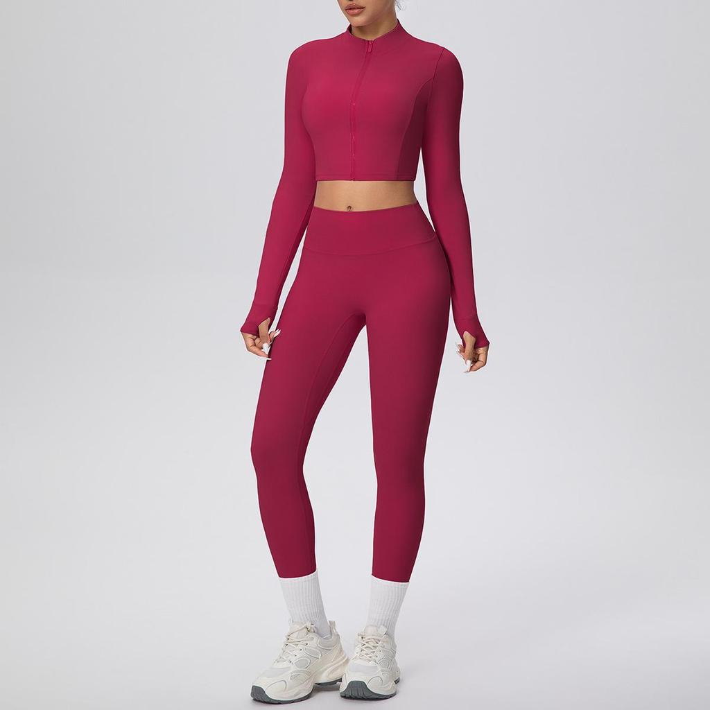 Casual Zipper Jacket & High-Waisted Butt-Lifting Yoga Pants Set