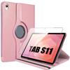 Case + Tempered Glass for Samsung Galaxy Tab S11, Shockproof Scratchproof with Rotating Stand - Pink