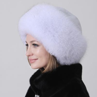 Winter Warm Fluffy Fur Hats Natural Fox Fur Hats for Women Winter Knitted Beanie Round Hat
