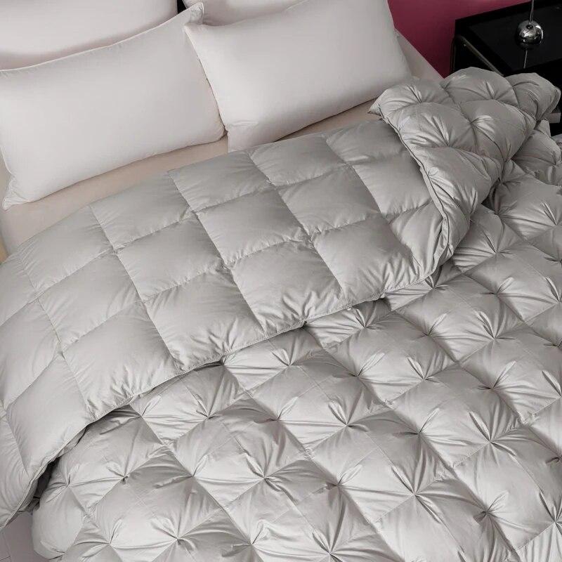 White Goose Down Comforter Double King Queen Size Hotel Fluffy Duvet Insert All Season Thickened Warm Quilt Solid Color Blanket